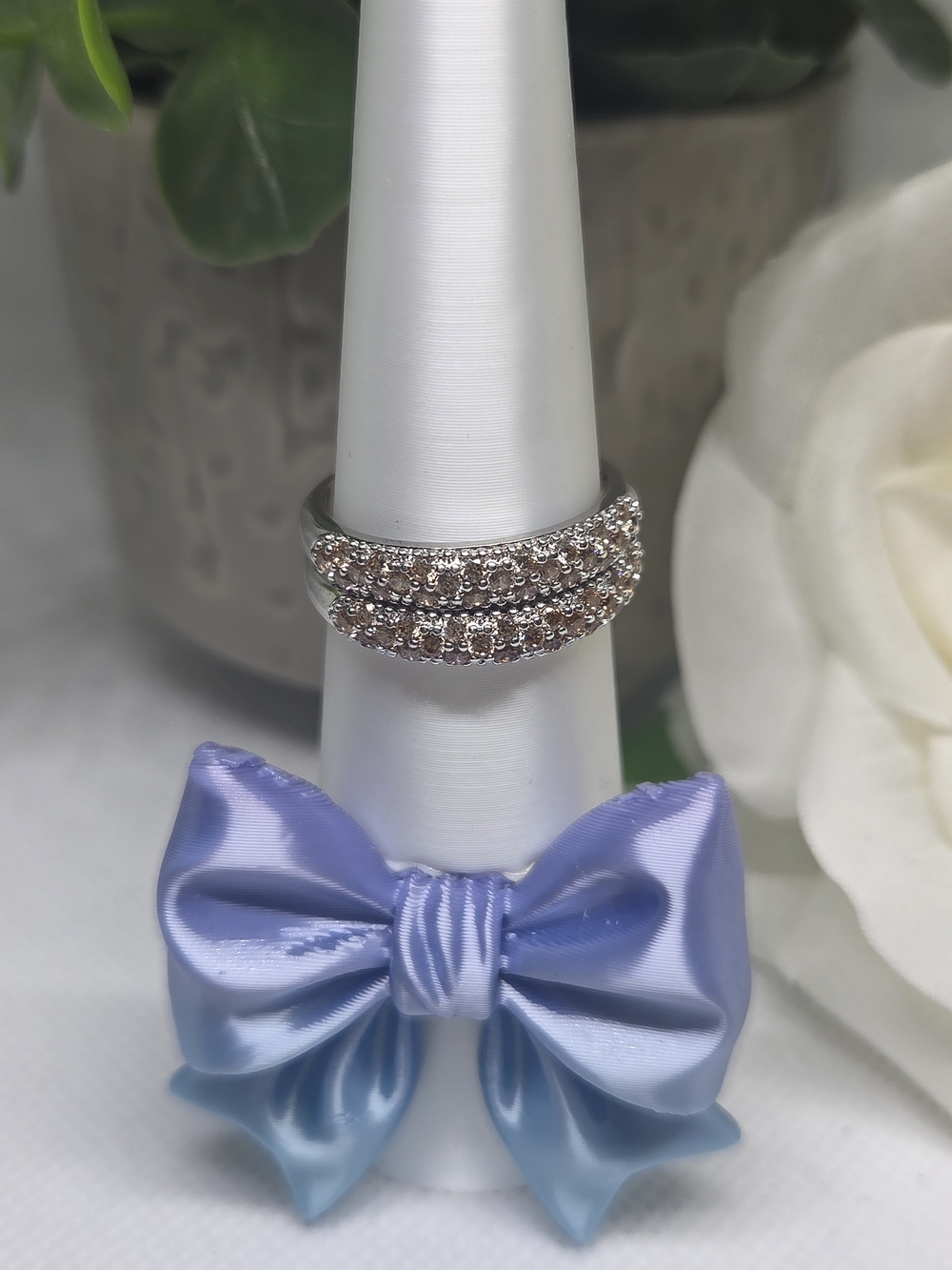 BP Elegant Two Band Smokey Topaz Pave' Ring On Rhodium